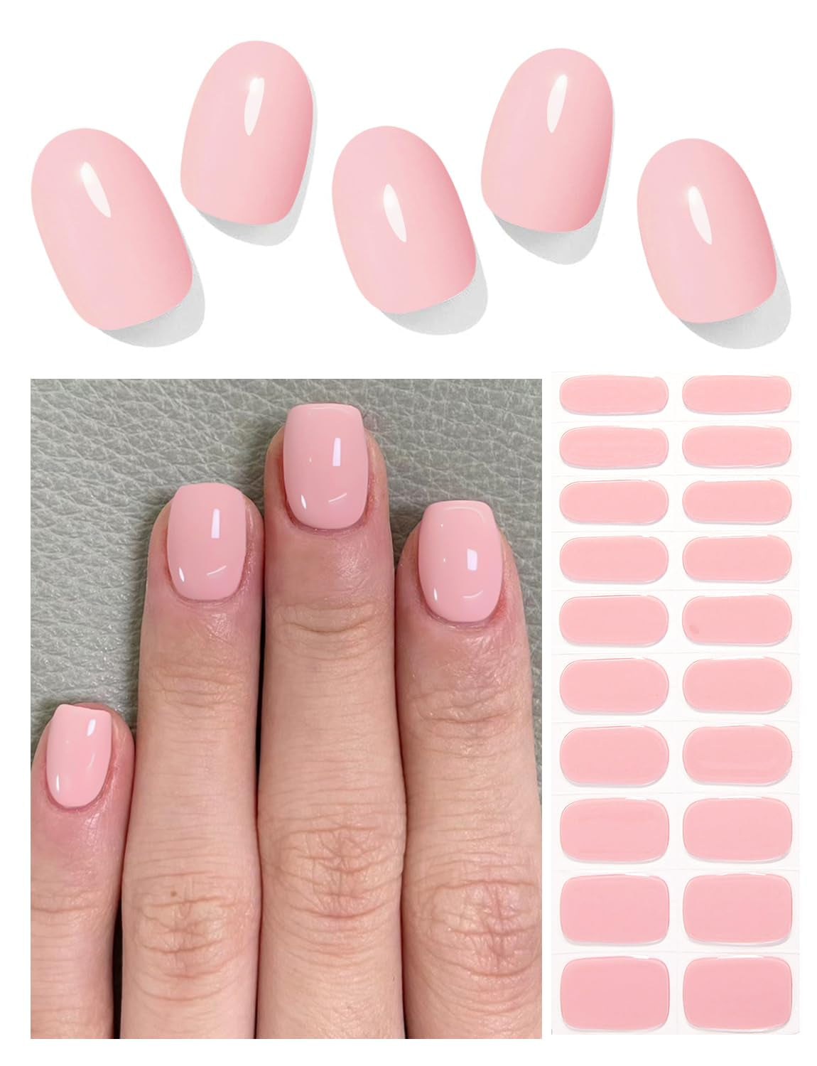 Semi Cured Gel Nail Strips, Nude Cat Eye Gradient 20Pcs Semi Cured Gel Nails Sticker, Gel Nail Wraps UV for Home Nails DIY