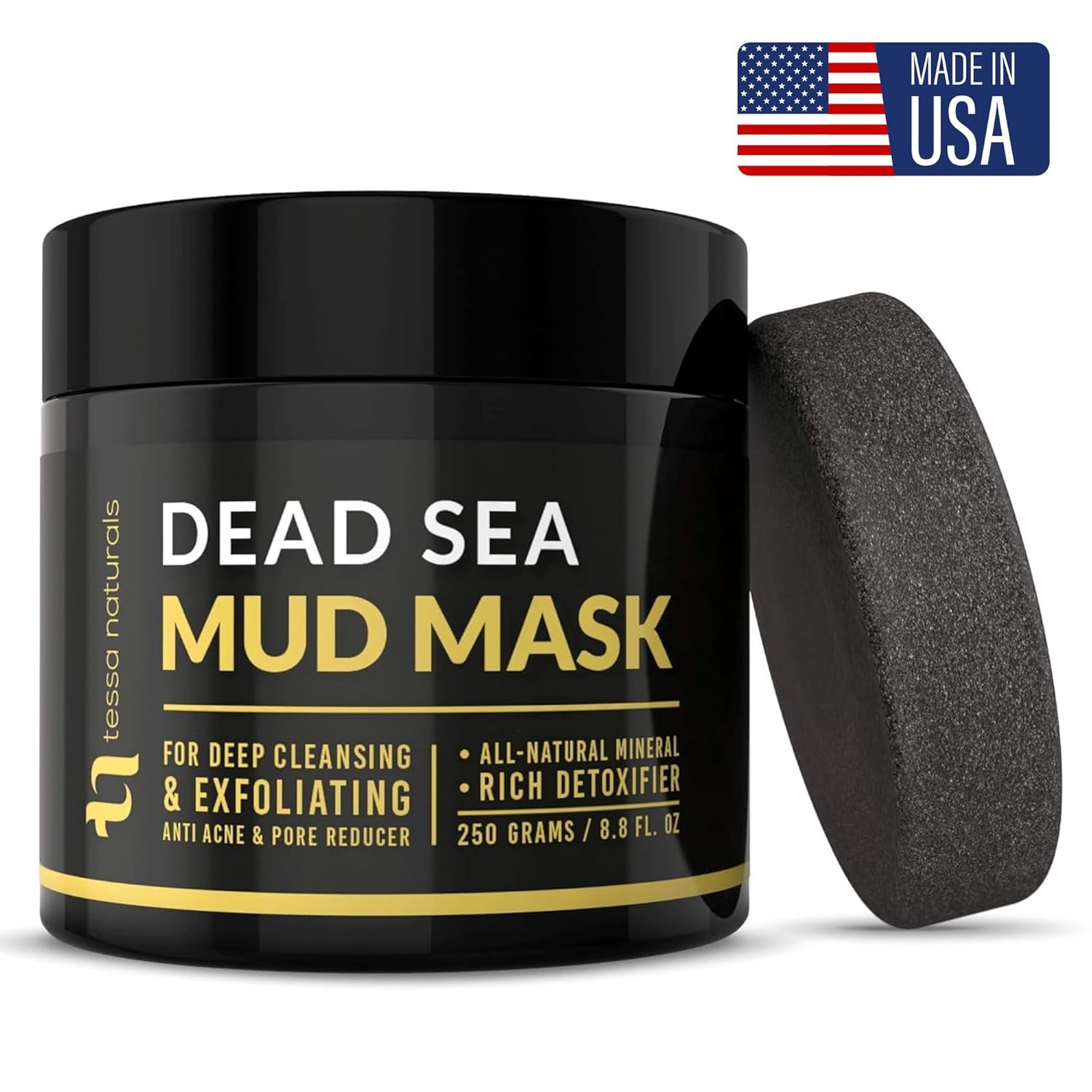 TESSA NATURALS Dead Sea Mud Mask - Face and Body - Spa Quality Pore Reducer, Blackheads & Oily Skin - Natural Anti-Aging Skincare for Women and Men - Tightens Skin with Collagen