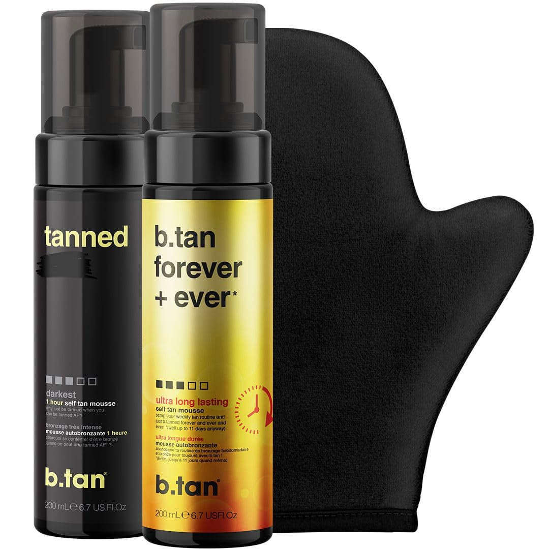 Violet Self Tanner Kit | Fall in Love at First Tan Bundle - Dark Tanning Mousse W Mitt Applicator, 1 Hour Express Foam, Best Bronzing Glow, No Orange Tones or Fake Tan Smell, Vegan, 6.7 Fl Oz