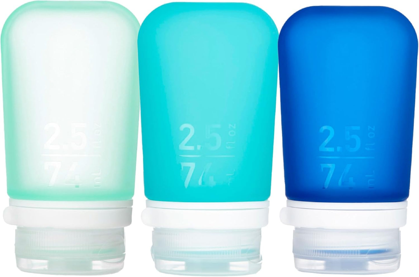 Gotoob+ 3-Pack (Small) | Refillable Silicone Travel Bottle | Locking Lid | Food-Safe Material, Clear/Green/Blue, Small (1.7 Fl.Oz; 53Ml)