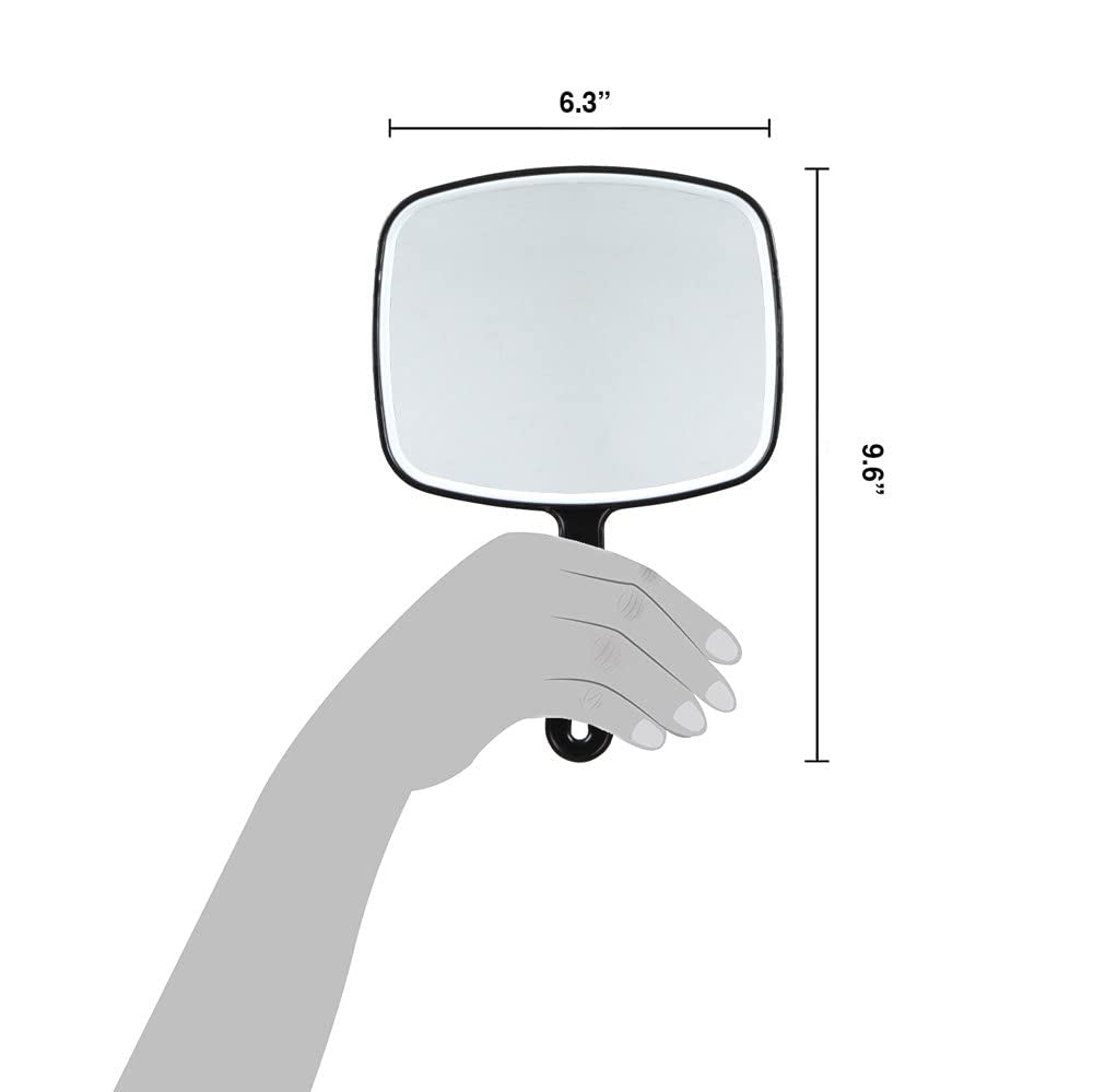 Premium Hand Mirror with Handle, 6.3" W X 9.6" L, Multi-Purpose Handheld Mirror with Distortion-Free Reflection, Black