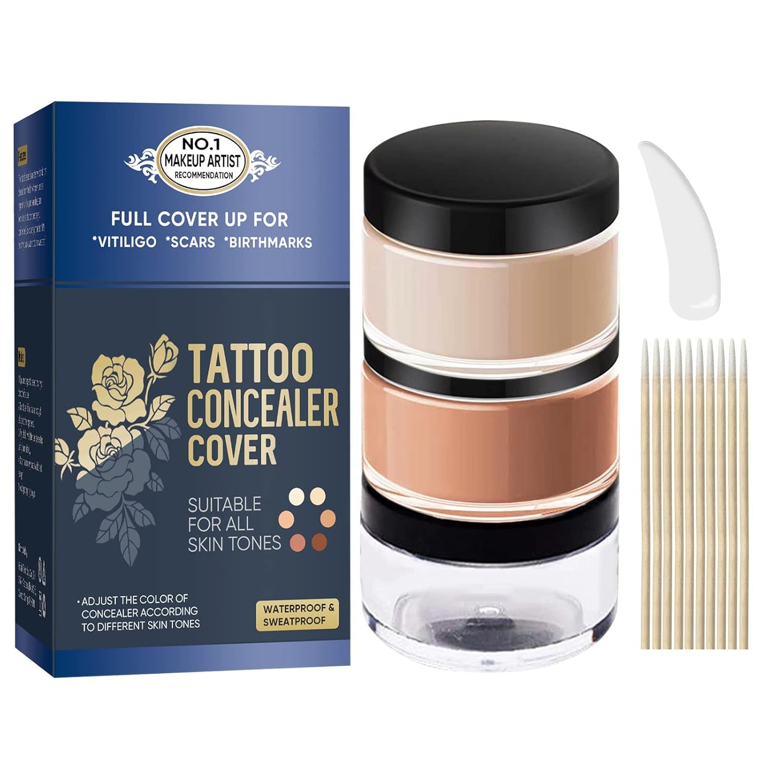 Tattoo Cover up Makeup Waterproof, Tattoo Concealer Cream, Suitable for Scars, Spots & Vitiligo, Waterproof & Sweatproof