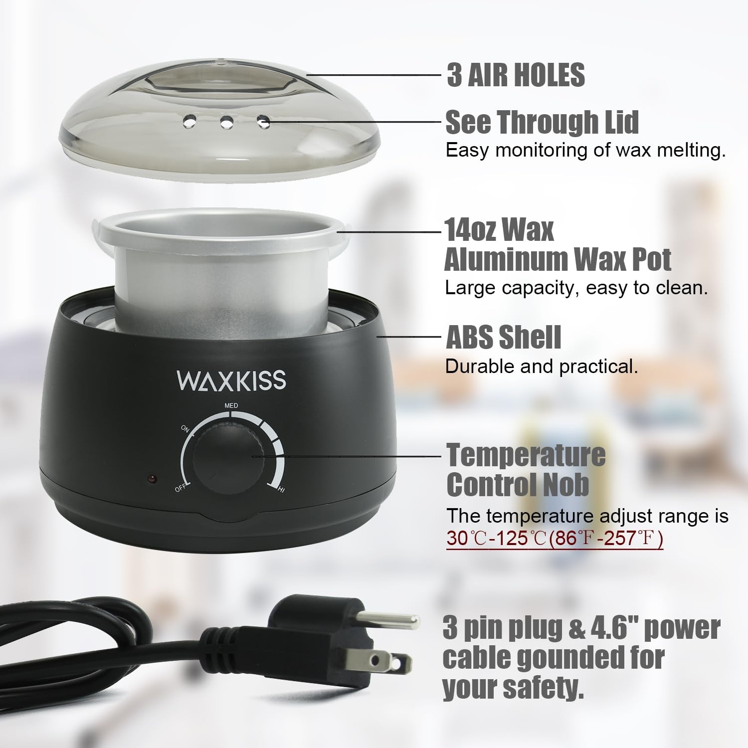 14Oz Wax Warmer for Hair Removal, Professional Wax Melting Machine for Women Men with Aluminum Pot and See-Through Lid