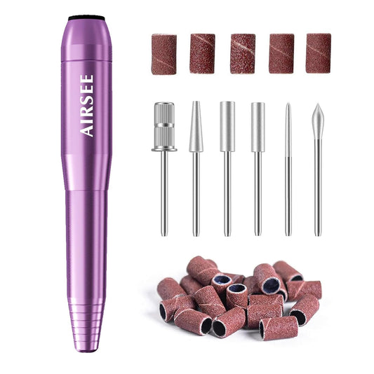 Electric Nail Drill, Portable USB Nail Efile Machine for Beginners, Nail File Manicure Pedicure Dremel Kit with 6 Bits 26 Sanding Bands for Home Acrylic Gel Nails Polishing DIY Purple N14