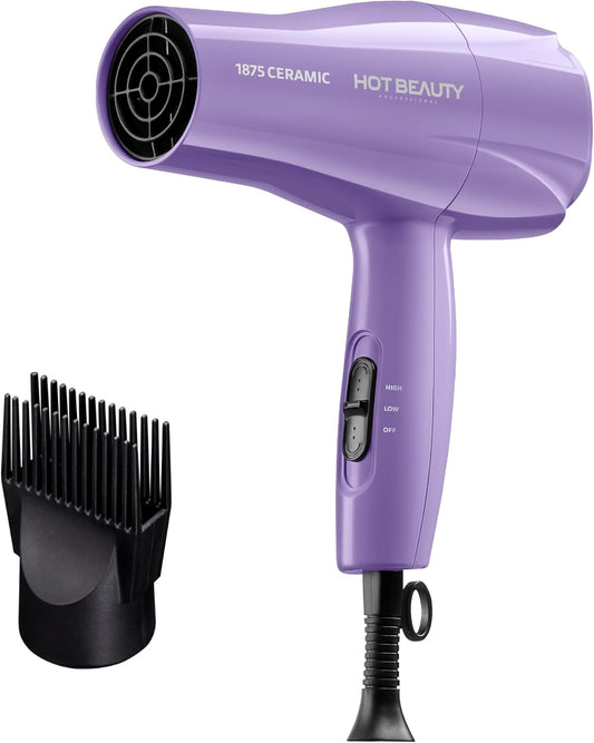 1875 Ceramic Hair Dryer, Powerful Fast Drying, Multi-Setting with Comb Attachment, Additional Detangler Included, Slide Bar Switch, Compact for Home & Travel (Purple)