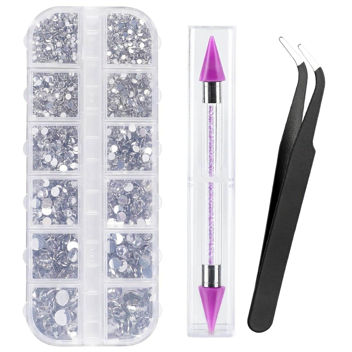 2784PCS Rhinestones Crystal AB Rhinestones for Nail with 5Pcs 3Ml B7000 Jewelry Glue and Pick up Tweezers and Nail Rhinestone Picker, Nail Art Tools,Stocking Stuffers Gifts for Women