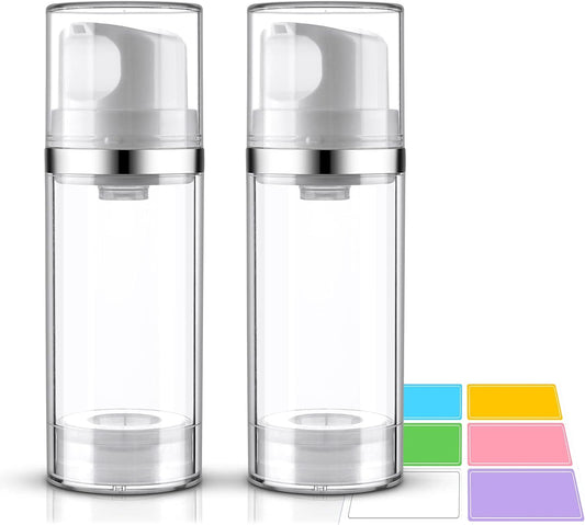 Airless Pump Bottles 3.4Oz/100Ml Empty Moisturizer Pump Dispenser Airless Cosmetic Pump Container Travel Pump Bottles for Toiletries Shampoo Lotion and Cream Clear 2 Pack