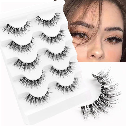 Lashes Wispy False Eyelashes 100% Handmade Eyelashes Natural Look Fake Lashes Lightweight Lashes with Soft Clear Band 5 Pairs Pack (G2)