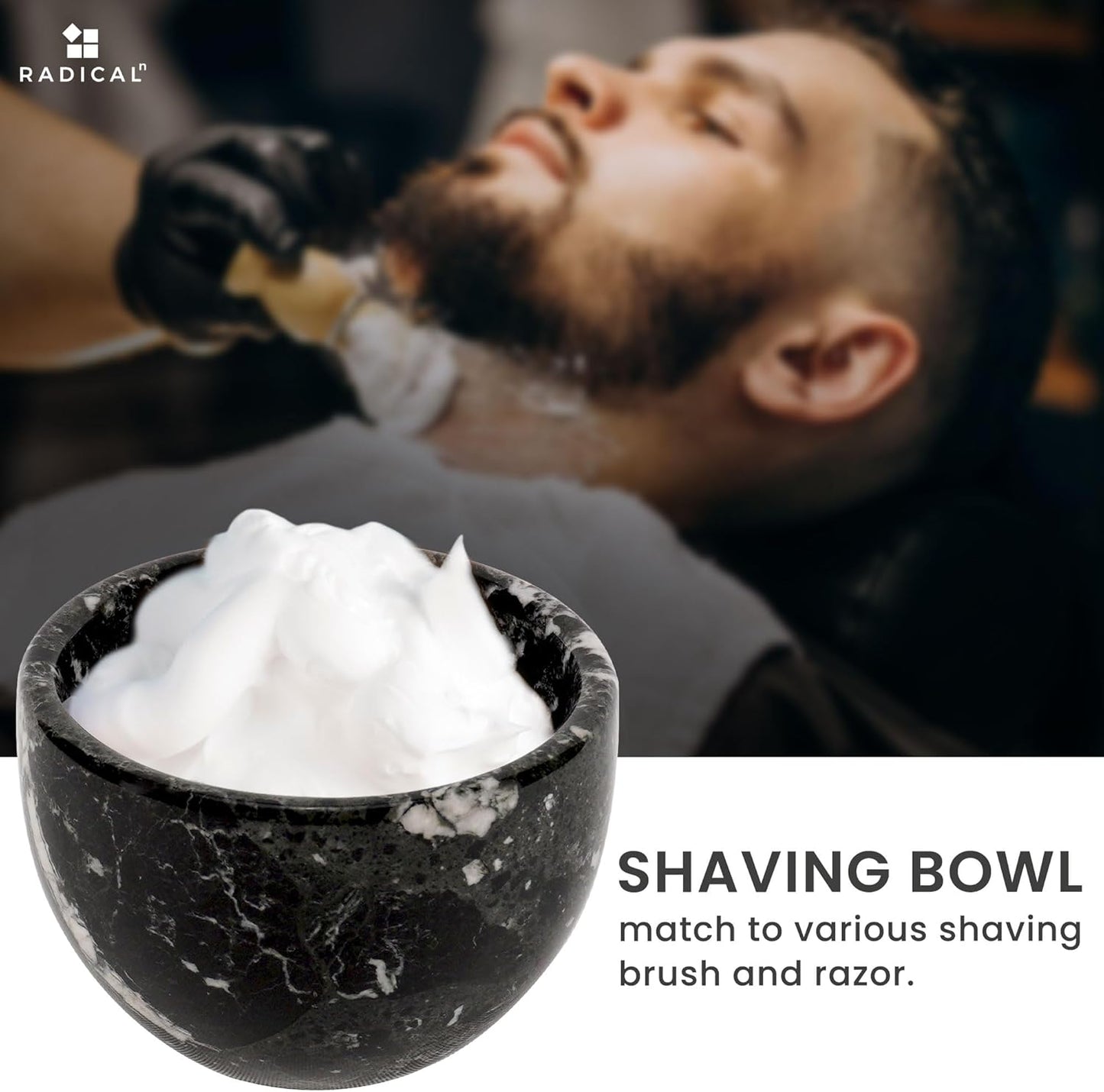 Marble Shaving Bowl 3'' Inches Black Handmade Shaving Cream Bowl - Marble Bowl for Shaving Foam, Shaving Soap Bowl - Shaving Kit Bowl, Barber Supplies & Bathroom Accessories