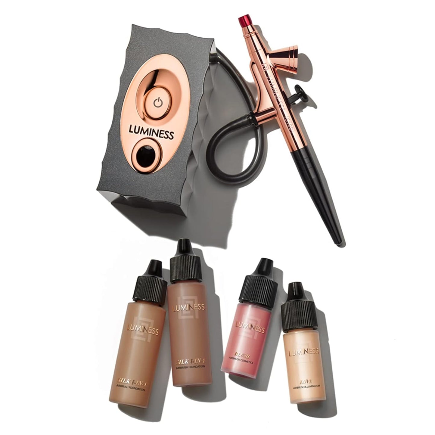 Air Icon Makeup Airbrush System and 4-Piece Foundation Starter Kit, Medium Coverage - Quick, Easy & Long Lasting Application - Includes Silk 4-In-1 Foundation, Highlighter & Blush