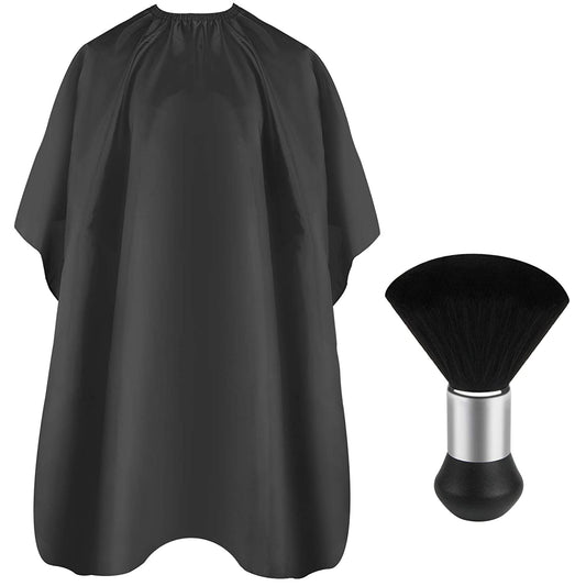 Professional Hair Cutting Cape with Neck Duster Brush, Salon Barber Cape, Hair Cutting Accessories (Black)