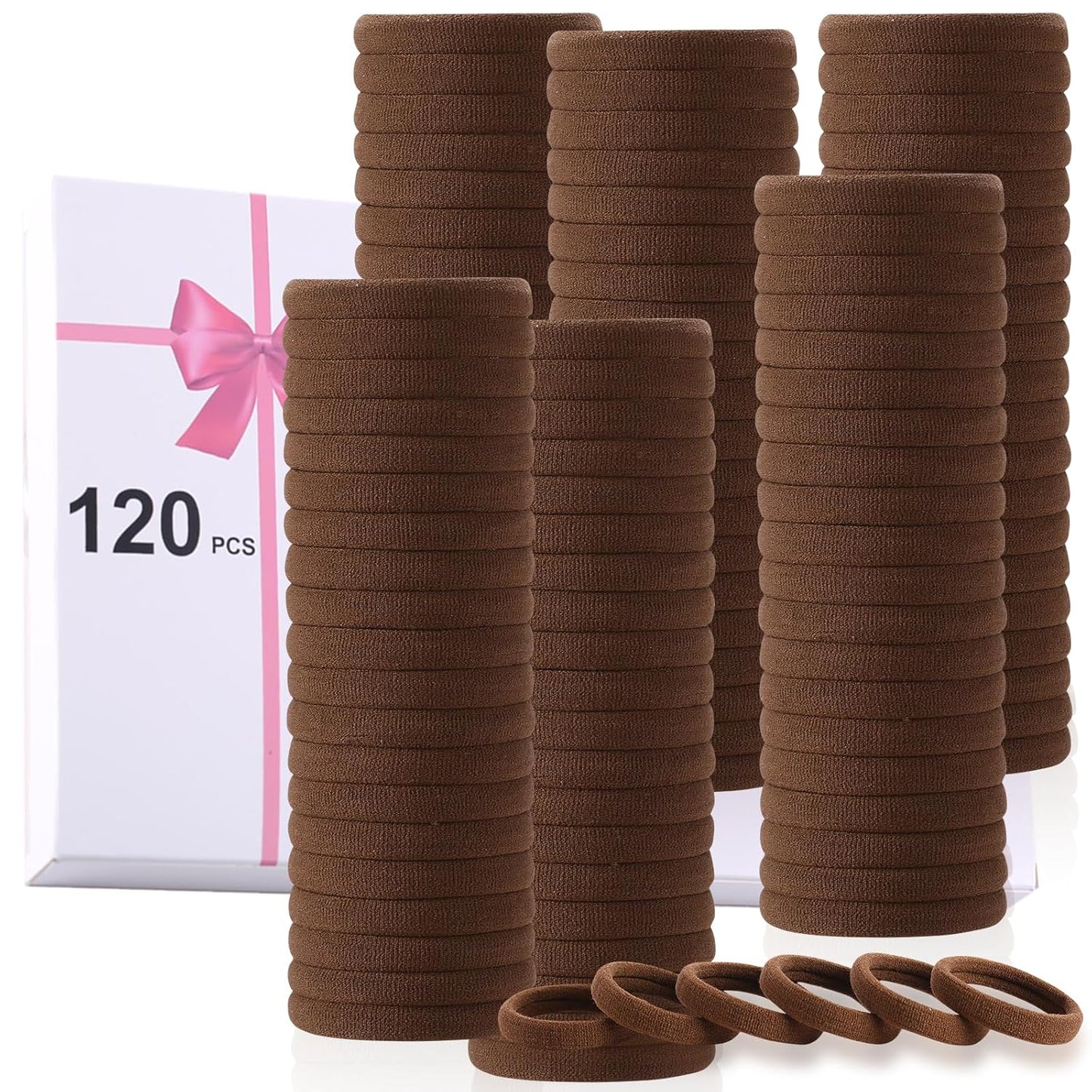 120 Pcs Black No Damage Hair Ties for Women Thick Hair, Large Soft Seamless Nylon Cloth Fabric Elastic Hair Ties Ponytail Holders Hair Elastics Hair Band,Perfect Valentine'S Day Gift for Women