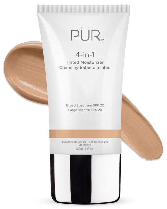 PÜR Beauty 4-In-1 Tinted Moisturizer with SPF 20 - Hydrating Face Moisturizer, Primer, & Foundation with Shea Butter, Aloe Vera & Vitamin B3 - Vegan Friendly - Free of Paraben, Gluten & BPA