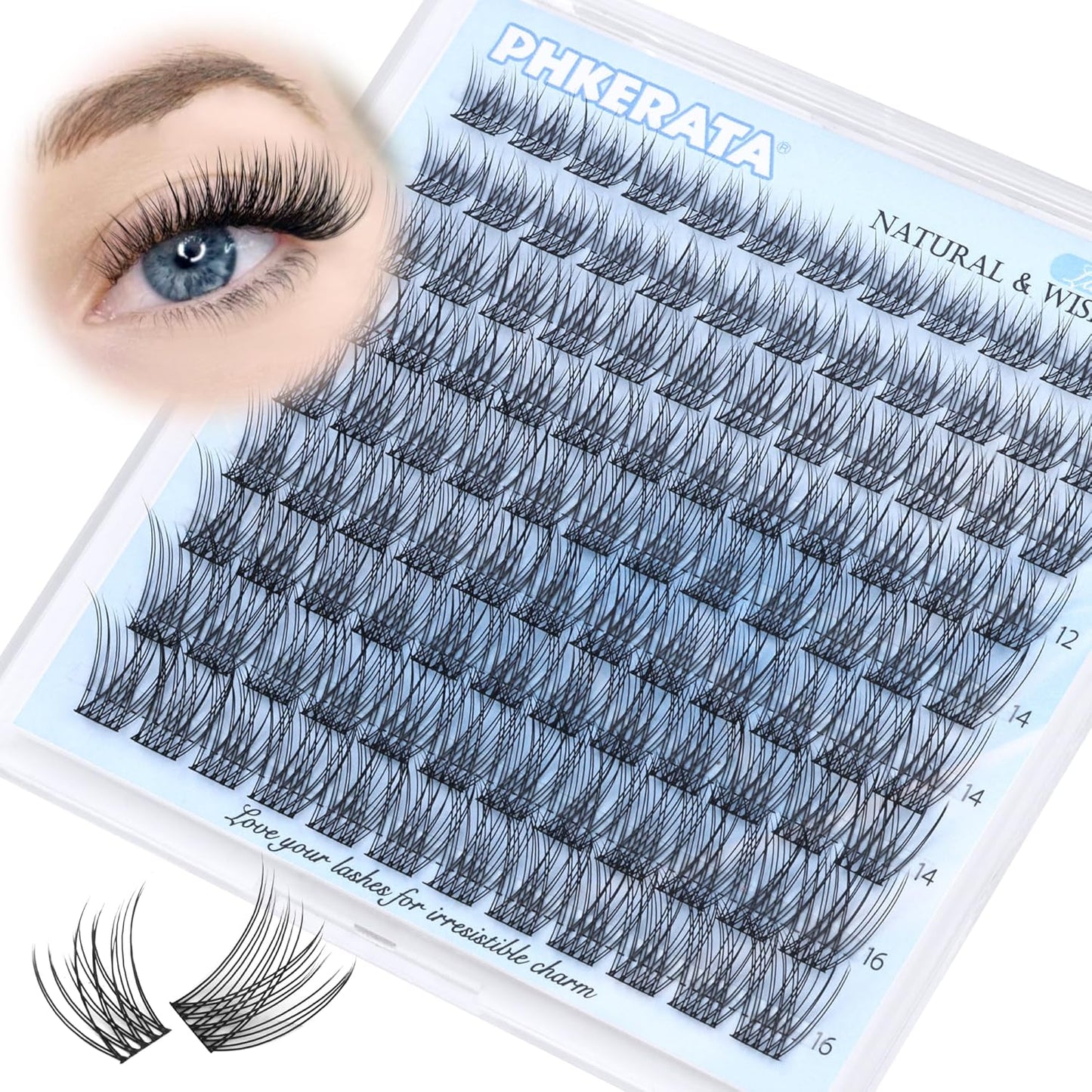 Natural Lash Clusters Wispy Eyelash Clusters 110 Pcs Cluster Eyelash Extensions C Curl Individual Lashes 10-16 Mm Mix Length Natural Look Lashes Clusters with Thin Lash Band