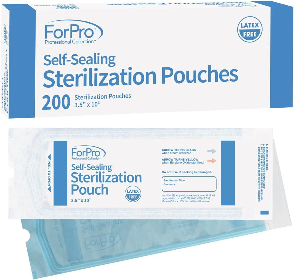 Self-Sealing Sterilization Pouches, Latex-Free, Color Changing Indicator, 3.5" W X 10" L, 200-Count