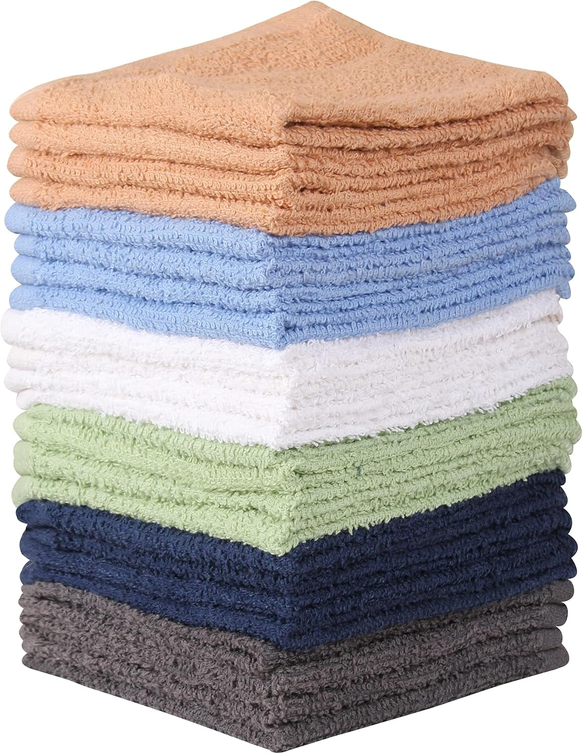 Towel and Linen Mart 100% Cotton - 24 Pack Wash Cloth Set - Flannel Face Cloths, Highly Absorbent and Soft Feel Fingertip Towels (Multi, Pack of 24)