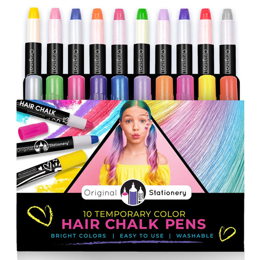 10-Piece Hair Chalk for Girls Set, Temporary Hair Color Pens, Ideal for Face Painting, Vibrant Metallic Markers, Washable Chalk for Girls, Amazing Birthday and Easter Gift