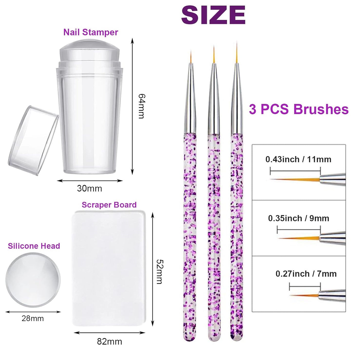 Nail Stamper Nail Art Brushes - French Tip Nail Stamp Clear Nail Art Stamper Jelly with Scraper, 3Pcs Nail Pen Brushes, Soft Silicone Stamper Printer DIY French Tip Nail Stamping (3Pcs)