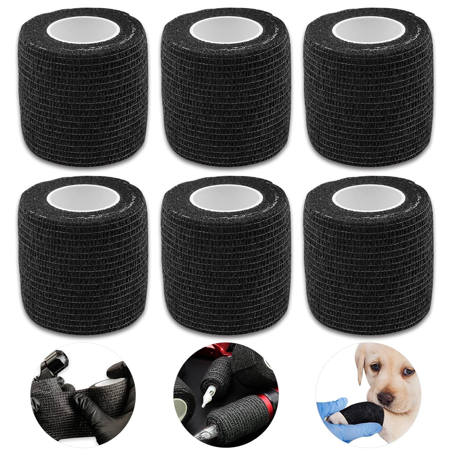 Tattoo Grip Tape Wrap Cover -  6Pcs 2" X 5 Yards Tattoo Machine Tape Cohesive Elastic Bandage Rolls Self-Adherent Tape for Grip Tube Accessories Sports Tape