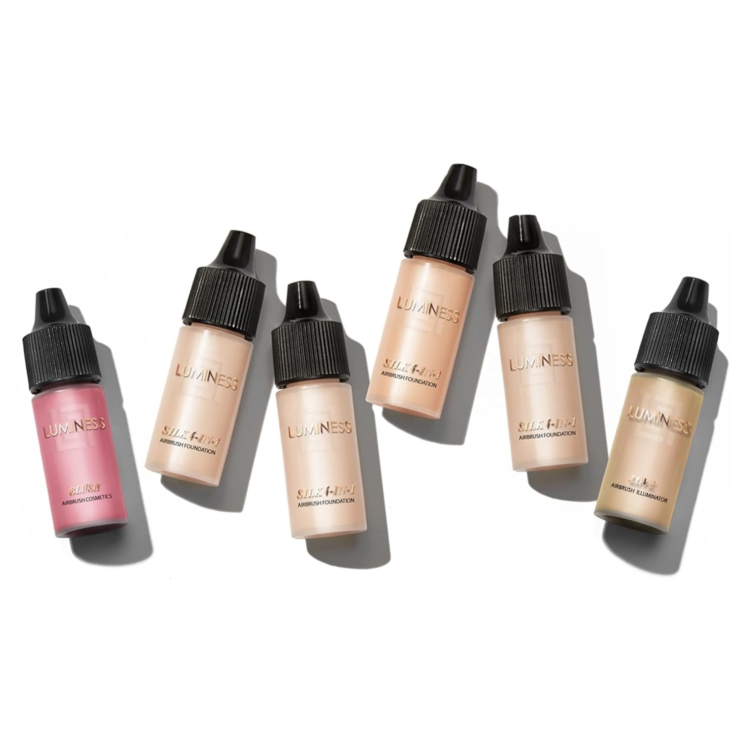 Silk 4-In-1 Airbrush Foundation Makeup Starter Kit - Fair Coverage, 6-Piece - Includes 2X Silk Airbrush Foundation, Blush, Glow Highlighter, Moisturizer Primer & Airbrush Cleaning Solution