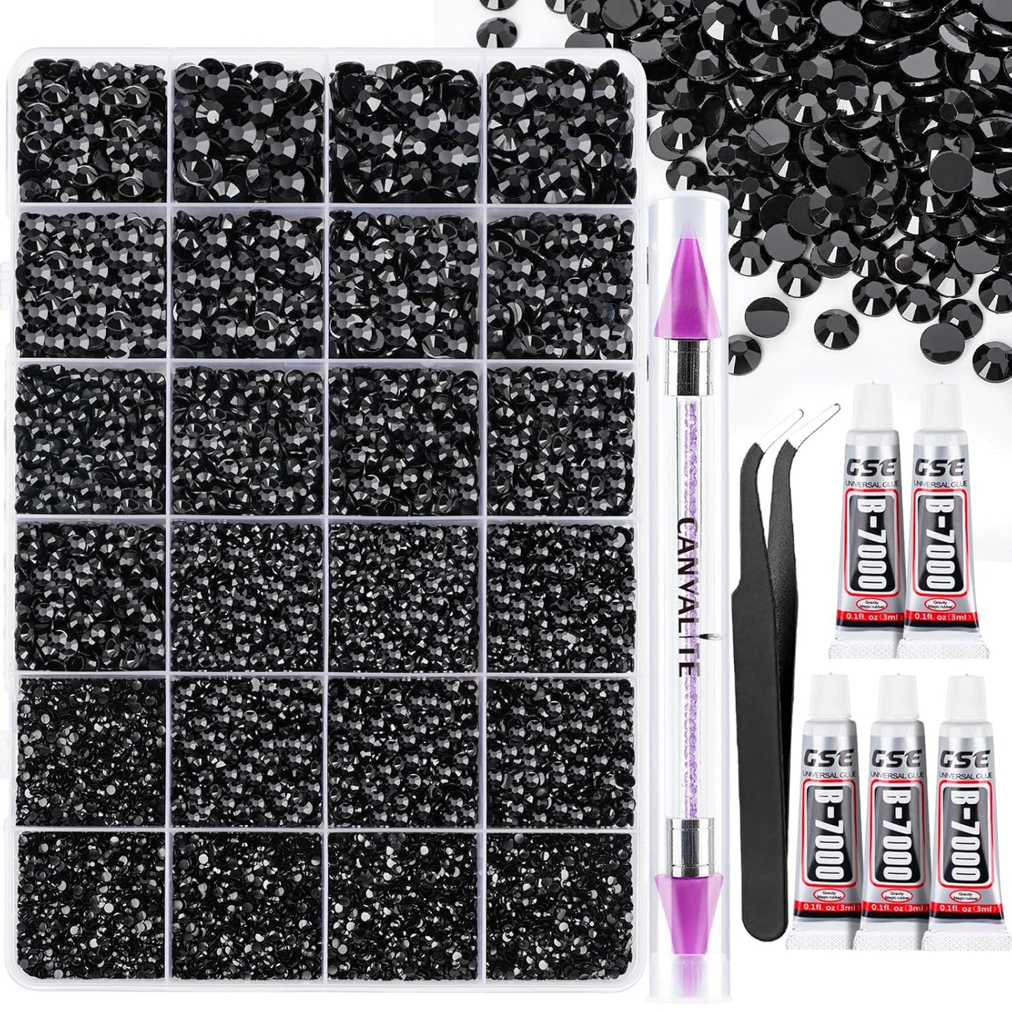 2784PCS Rhinestones Crystal AB Rhinestones for Nail with 5Pcs 3Ml B7000 Jewelry Glue and Pick up Tweezers and Nail Rhinestone Picker, Nail Art Tools,Stocking Stuffers Gifts for Women