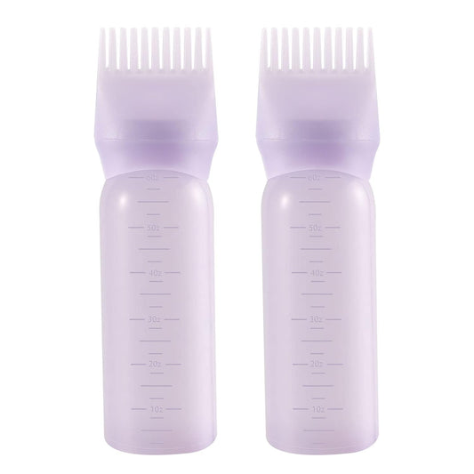 Root Comb Applicator Bottle 6 Ounce, 2 Pack Oil Applicator for Hair Dye, Bottle Applicator Brush with Graduated Scale, Purple