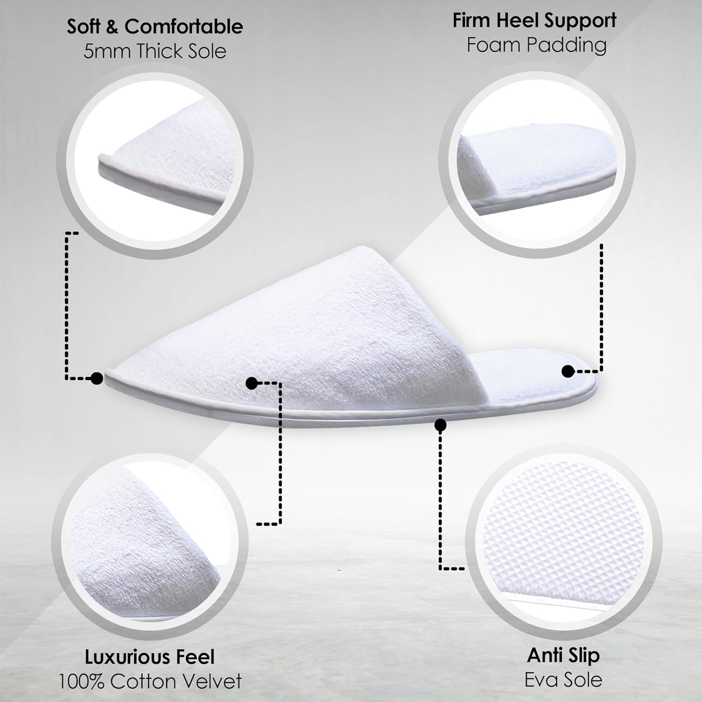 Spa Slippers, 12 Pairs Cotton Velvet Closed Toe Hotel Slippers with Pouch, Non-Slip, Disposable Slippers for Guests, 6 Medium and 6 Large, Home, Indoor, Bride Slippers