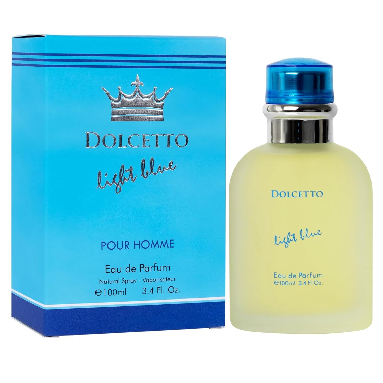 Dolcetto Light Blue Eau De Parfum for Men 3.4 Fl. Oz. 100Ml Refreshing Combination of Woody Floral & Aquatic Fragrance - Scent Lasts All Day a Gift for Any Occasion