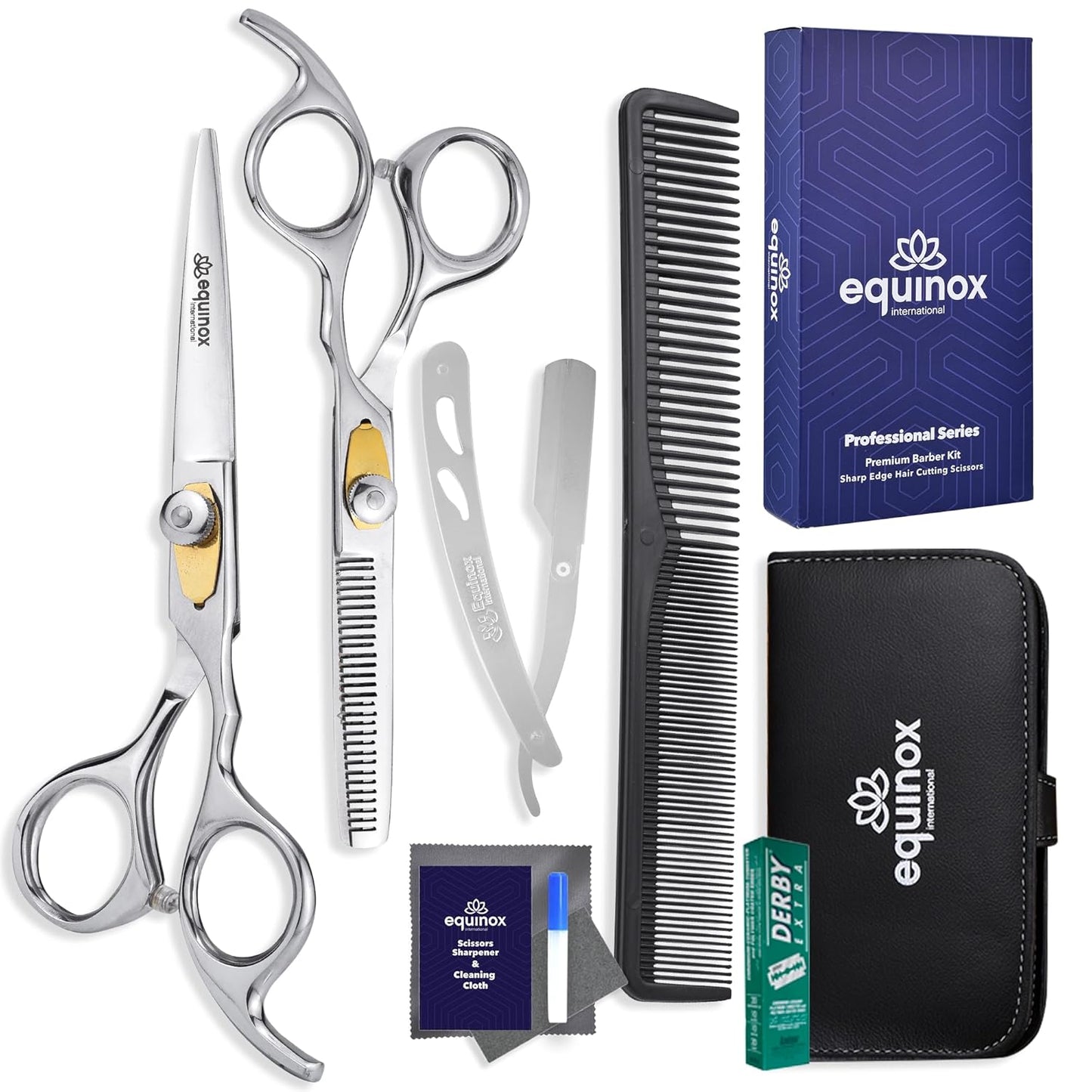 Equinox Professional Hair Scissors Set - Includes Barber Scissors & Thinning Shears for Hair Cutting & Grooming, Premium Japanese Stainless Steel Hair Cutting Scissors, Barber Accessories & Hair Tools