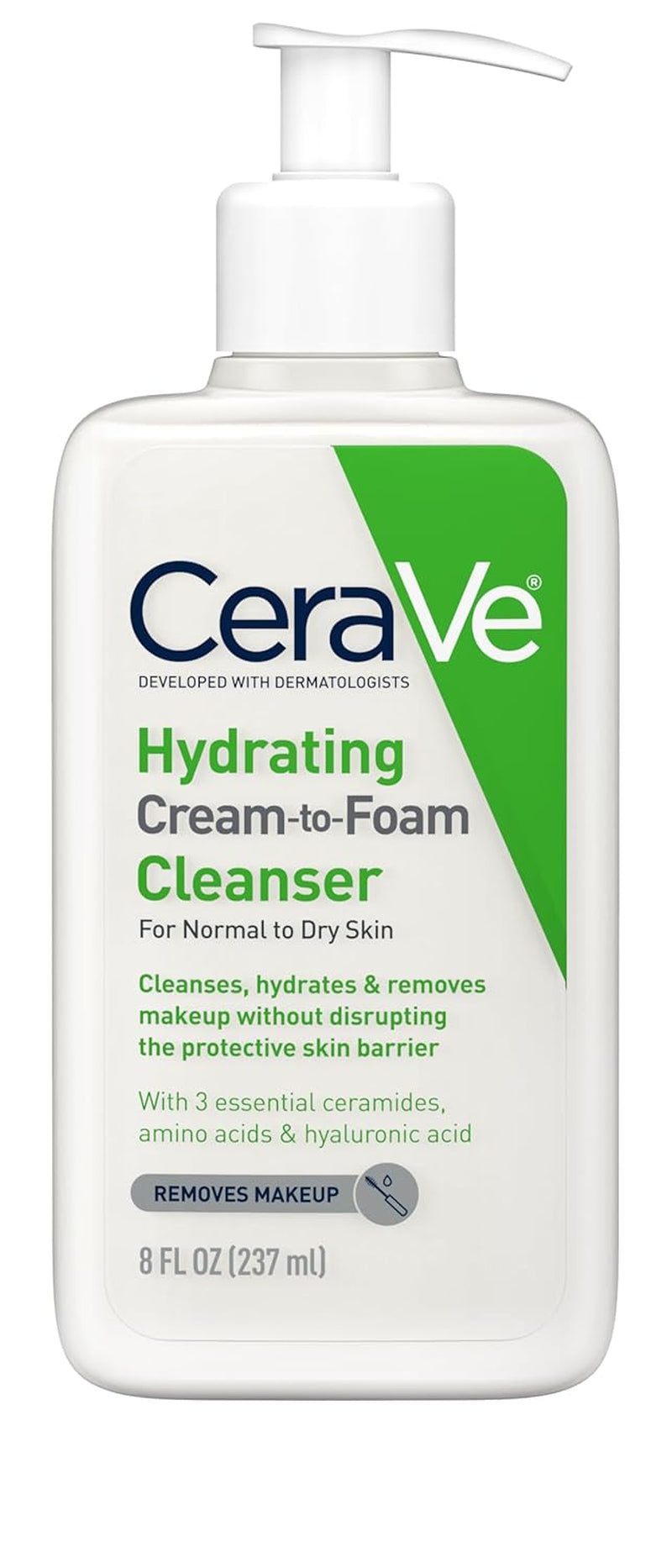 Hydrating Cream to Foam Cleanser, Makeup Remover Face Wash for Dry Skin, Foaming Facial Cleanser with Hyaluronic Acid, Normal to Dry Skin, Fragrance Free & Non Comedogenic, 19 Fluid Ounce