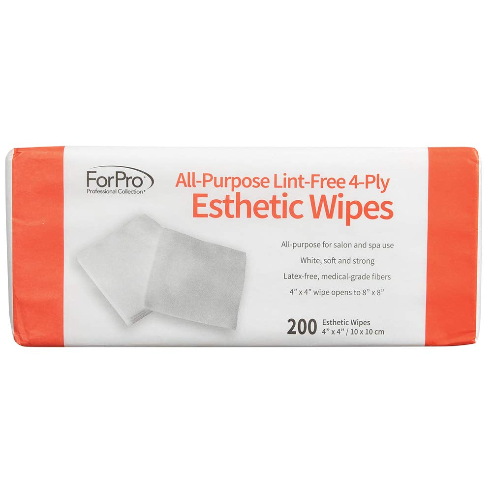 All-Purpose Lint-Free 4-Ply Esthetic Wipes, for Salon and Spa Use, Soft, Strong and Durable, Latex-Free, 4" X 4", 200-Count (Pack of 6)