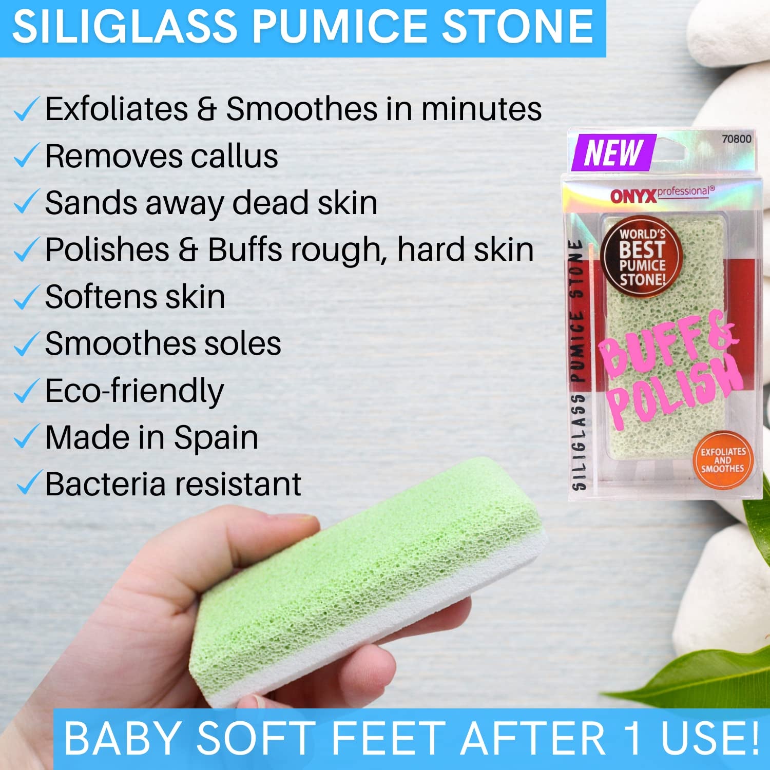 2 in 1 Pumice Stone, 100% Siliglass Callus Remover for Feet, Elbows, Knees, Dead Skin, Heels, Hands, Foot File Scrubber Exfoliator Removes Hard, Rough, Dry Skin