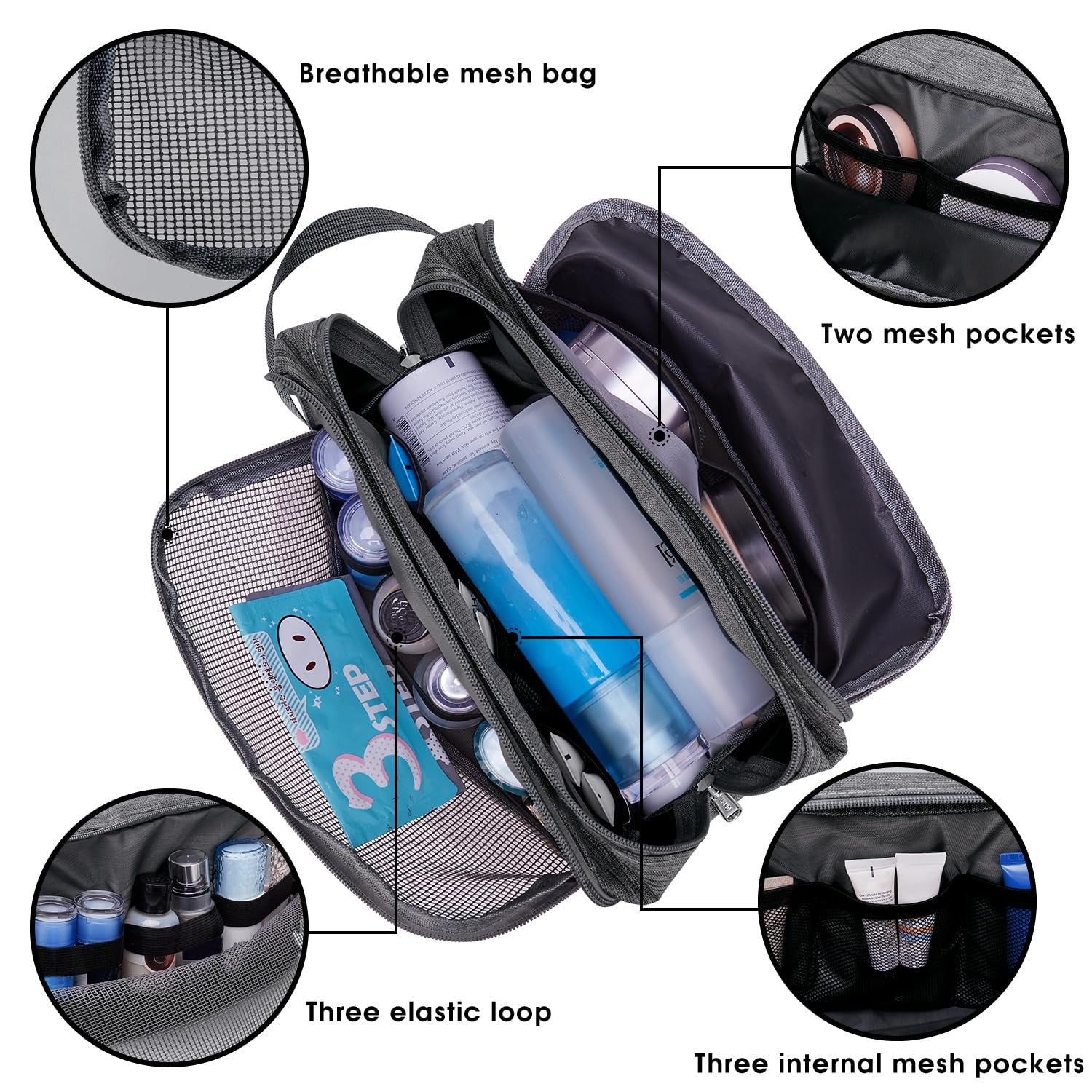 Toiletry Bag for Men Hanging Dopp Kit Water Resistant Shaving Bag Small Toiletry Bag for Traveling (Denim Grey)