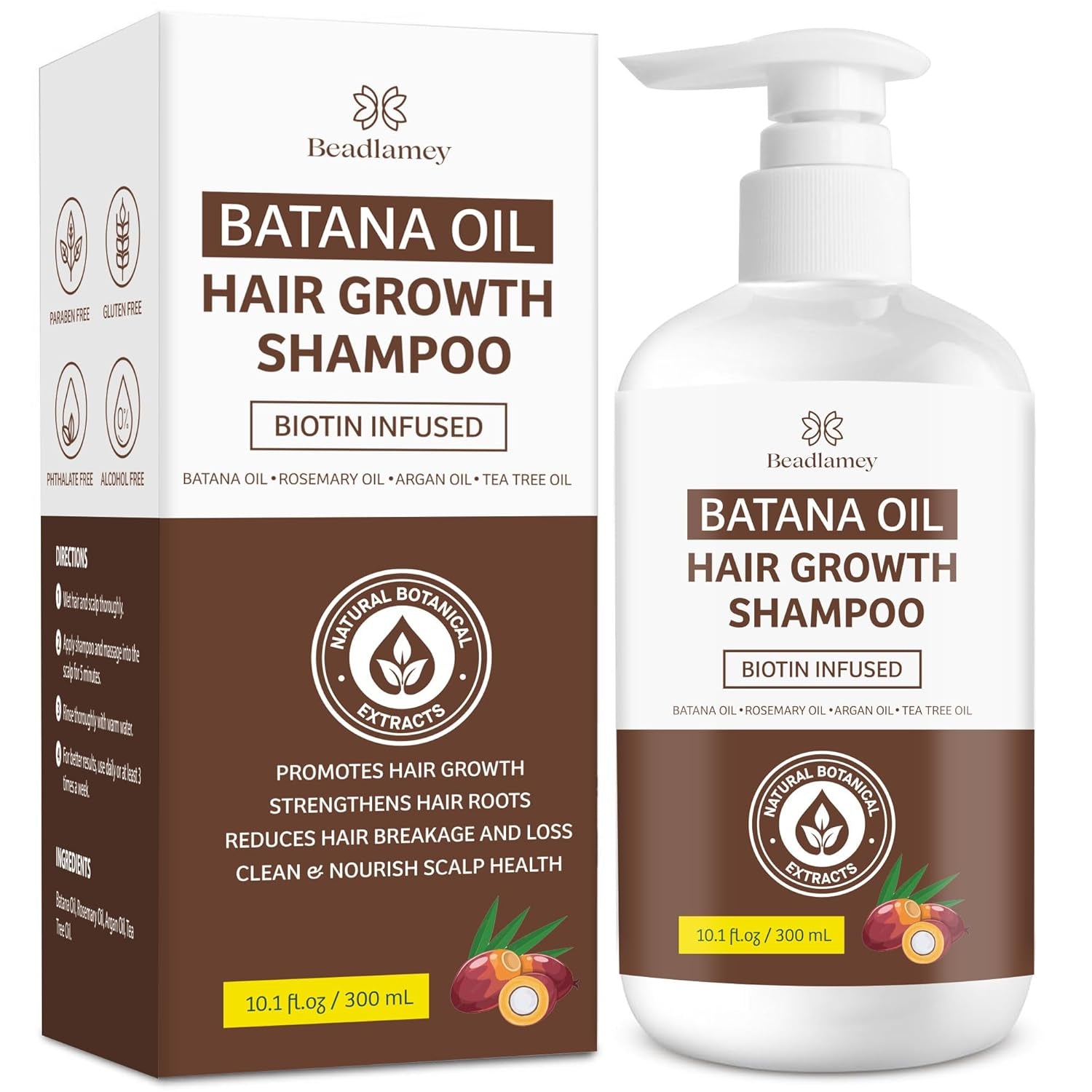 Batana Oil Hair Growth Shampoo: Natural Hair Loss Shampoo for Thinning Hair for Women and Men - Daily Hair Care at Home - 10.1 Fl.Oz