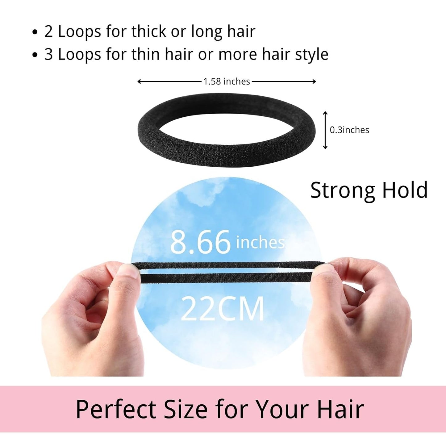 120 Pcs Black No Damage Hair Ties for Women Thick Hair, Large Soft Seamless Nylon Cloth Fabric Elastic Hair Ties Ponytail Holders Hair Elastics Hair Band,Perfect Valentine'S Day Gift for Women