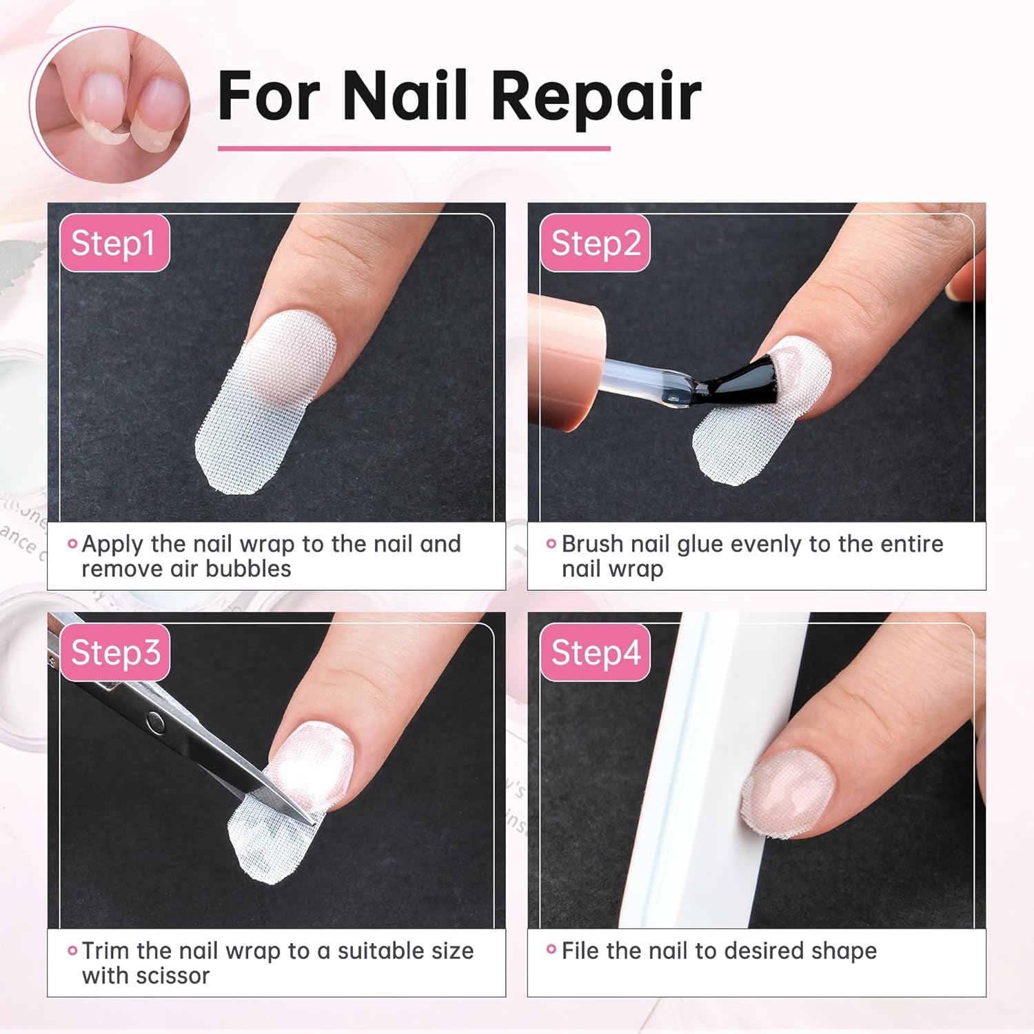 Silk Nail Wrap Nail Splits Breaks Instant Reinforce Repair Bandage Tape Protector Self Adhesive Easy Trimerable for UV Gel Acrylic Nail Art Extension Fiberglass Professional Manicures Tool