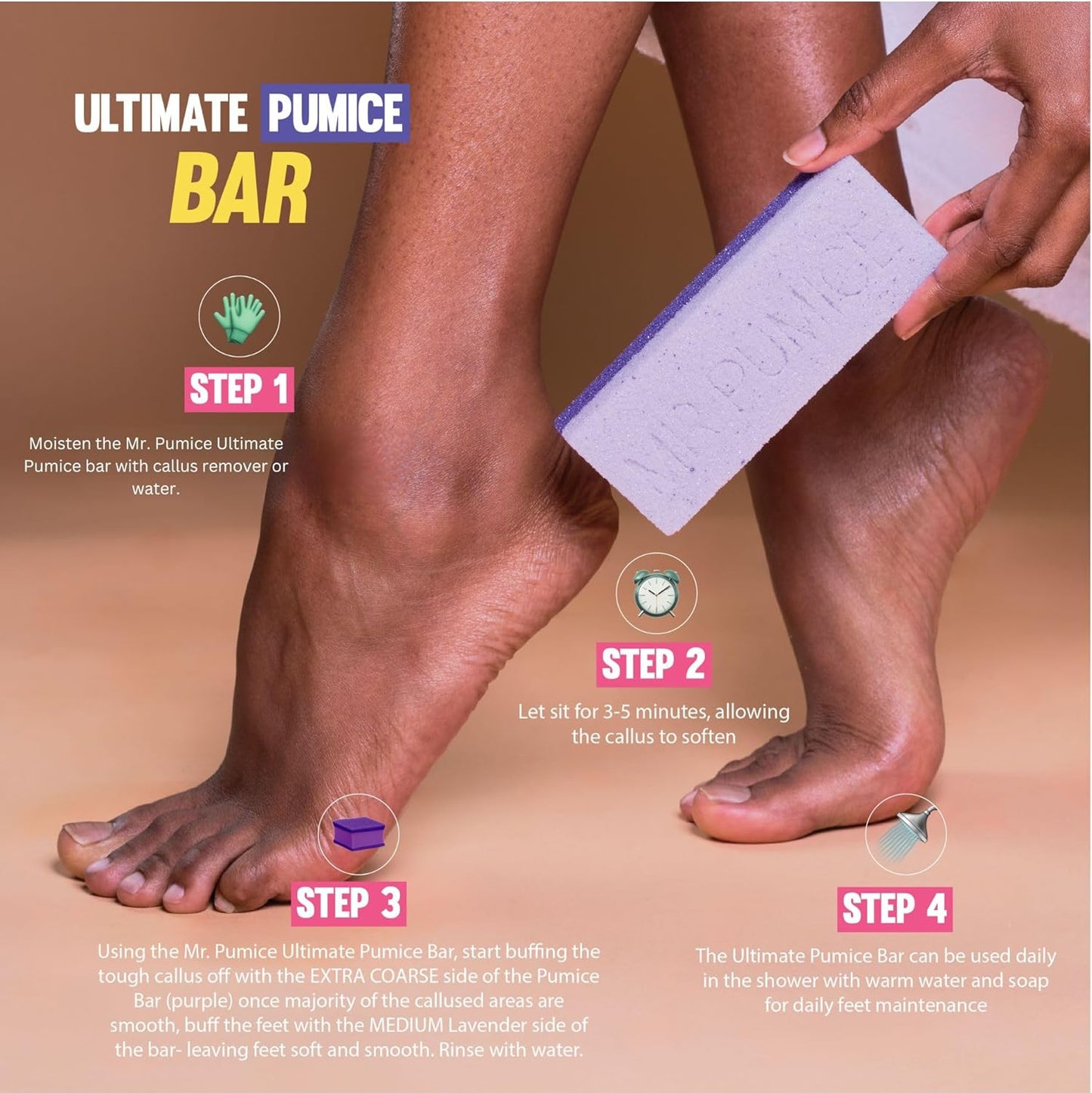 Ultimate PUMI Bar 2-In-1 Dual Grit (Medium + Coarse) Callus Remover, Pedicure Stone & Ped File Scrubber for Smooth Feet and Heels (4 Pack)