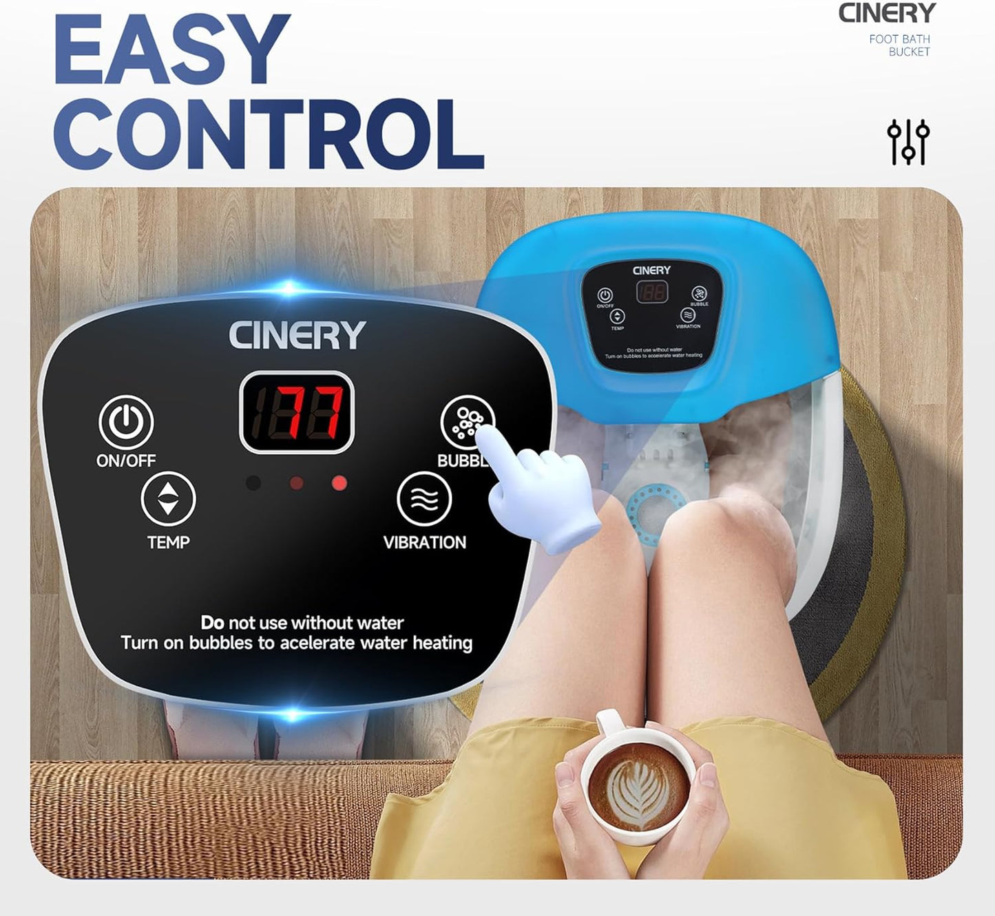 CINERY Foot Spa Bath Massager with Heat, Bubbles, Vibration and Pedicure Foot Spa with 16 Rollers for Feet Stress Relief, Foot Soaker with Mini Acupressure Massage Points & Temperature Control