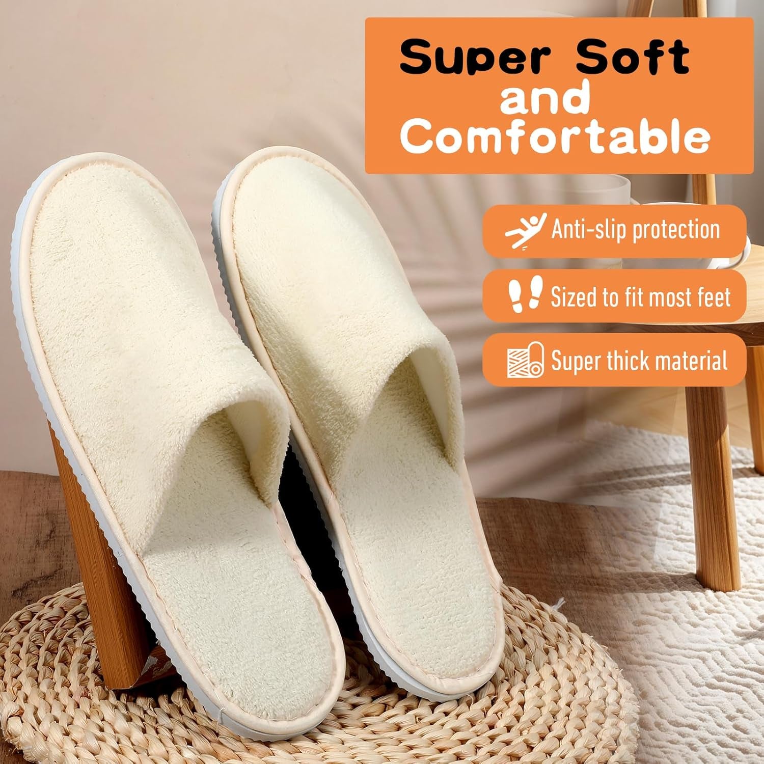 2 Pairs Spa Slippers House Guest Slipper Reusable Non Slip Disposable Hotel Slipper Soft Bride Bridesmaid Slipper for Travel Shoeless Home Indoor Bedroom Spa Wedding Party