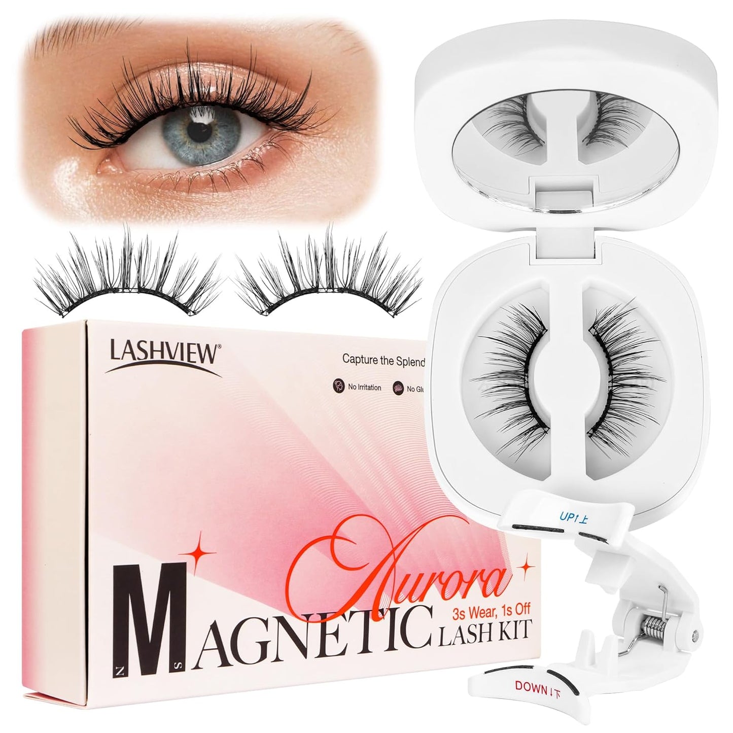 Upgrade Magnetic Eyelashes with Applicator Reusable Soft Magnetic Eyelashes Natural Look No Glue Needed Magnetic Eyelashes Magnetic Lashes Kit Easy to Wear and Remove(A02)