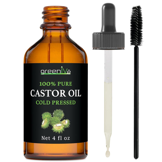 Castor Oil Organically Grown 100% Pure 4 Fl Oz Bottle Cold Pressed, Hexane Free, Eyelash and Eyebrow Growth Serum, Skin Moisturizer Detox and Wraps