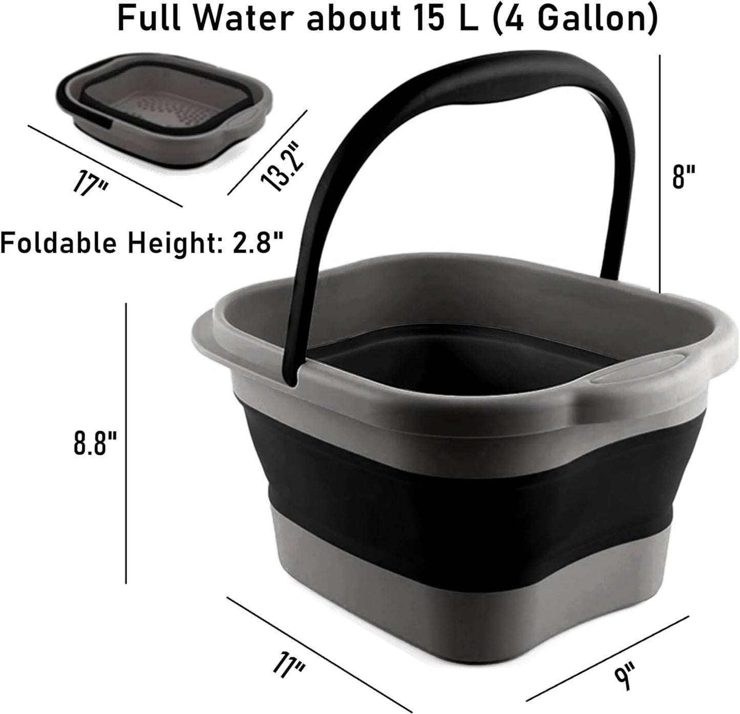 Collapsible Foot Tub Feet Soaking Spa Bath with Massager Acupoints for Circulation, Plastic Inflatable Feet Soak Basin Foldable Foot Soaker Bucket Footbath Bowl Tools for Men Adults, Black