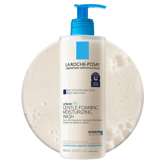 La Roche Posay Lipikar AP+ Gentle Foaming Moisturizing Wash, Shea Butter + Niacinamide + Glycerin, Moisturizing Body Wash for Dry Skin, National Eczema Association Accepted, Soap Free