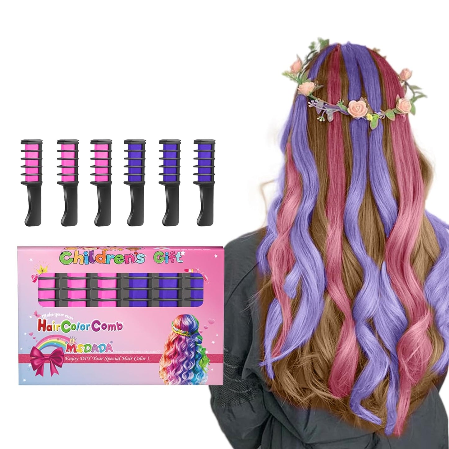 New Hair Chalk Comb Temporary Hair Color Dye for Girls Kids, Washable Hair Chalk for Girls Age 4 5 6 7 8 9 10-12 Birthday Christmas New Year Cosplay Hair DIY Party