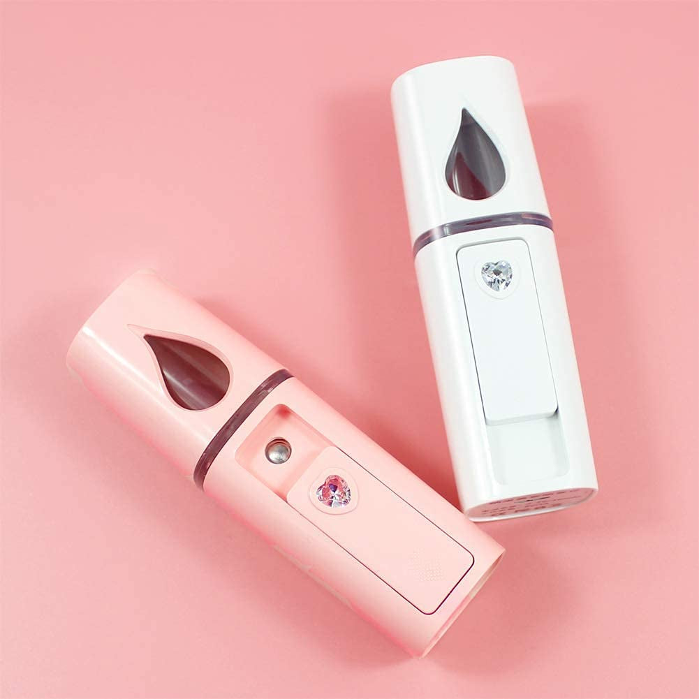 Portable Nano Facial Mister Mini Facial Steamer Atomization Eyelash Extensions with Mirror & 20Ml Visual Water Tank (Pink)