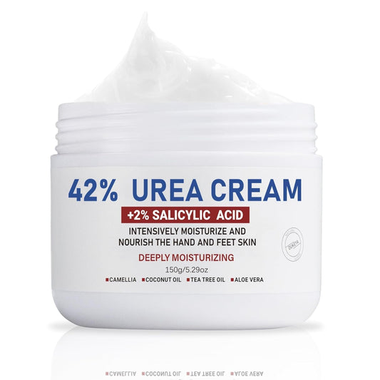 Urea Cream 42% plus Salicylic Acid 2% Net 5.29 Oz for Dry Cracked Feet, Heels, Knees, Elbows, Hands Repair Treatment. Moisturizes and Removes Corns, Calluses, Dead Skin, and Softens Toenails