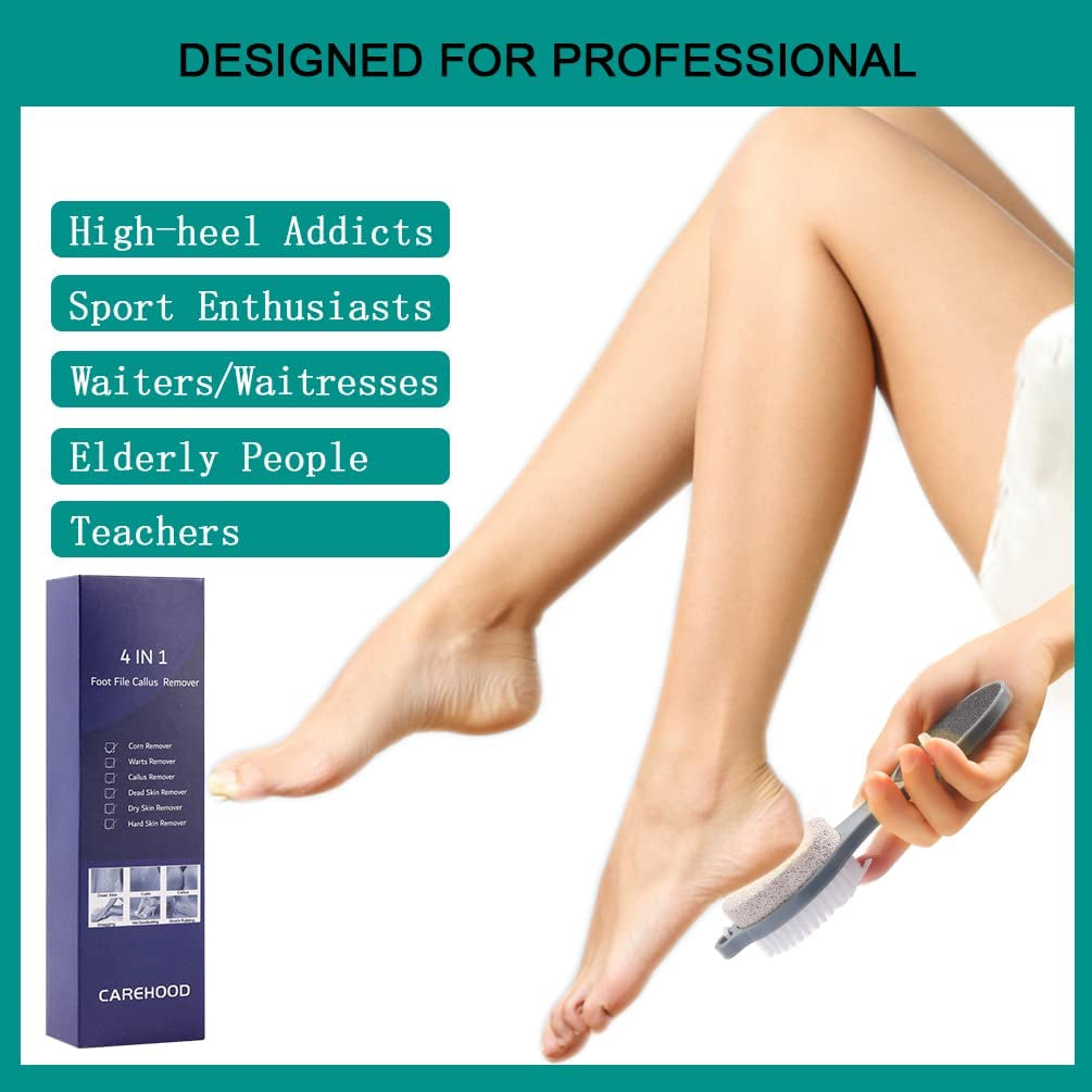 Foot File Callus Remover - Multi Purpose 4 in 1 Feet Pedicure Tools with Foot Scrubber, Pumice Stone, Foot Rasp and Sand Paper for Home Foot Care (Grey Pedicure Foot File)