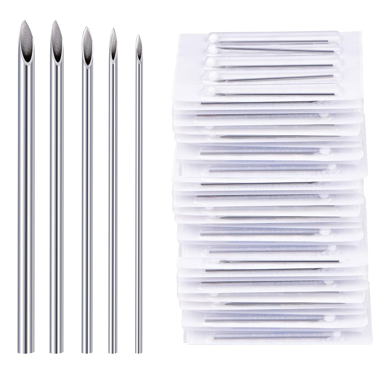 25PCS Mixed Body Piercing Needles, 12G 14G 16G 18G 20G Disposable Sterile Stainless Steel Piercing Needles for Ear Nose Navel Belly Nipple Tongue Lip Piercing