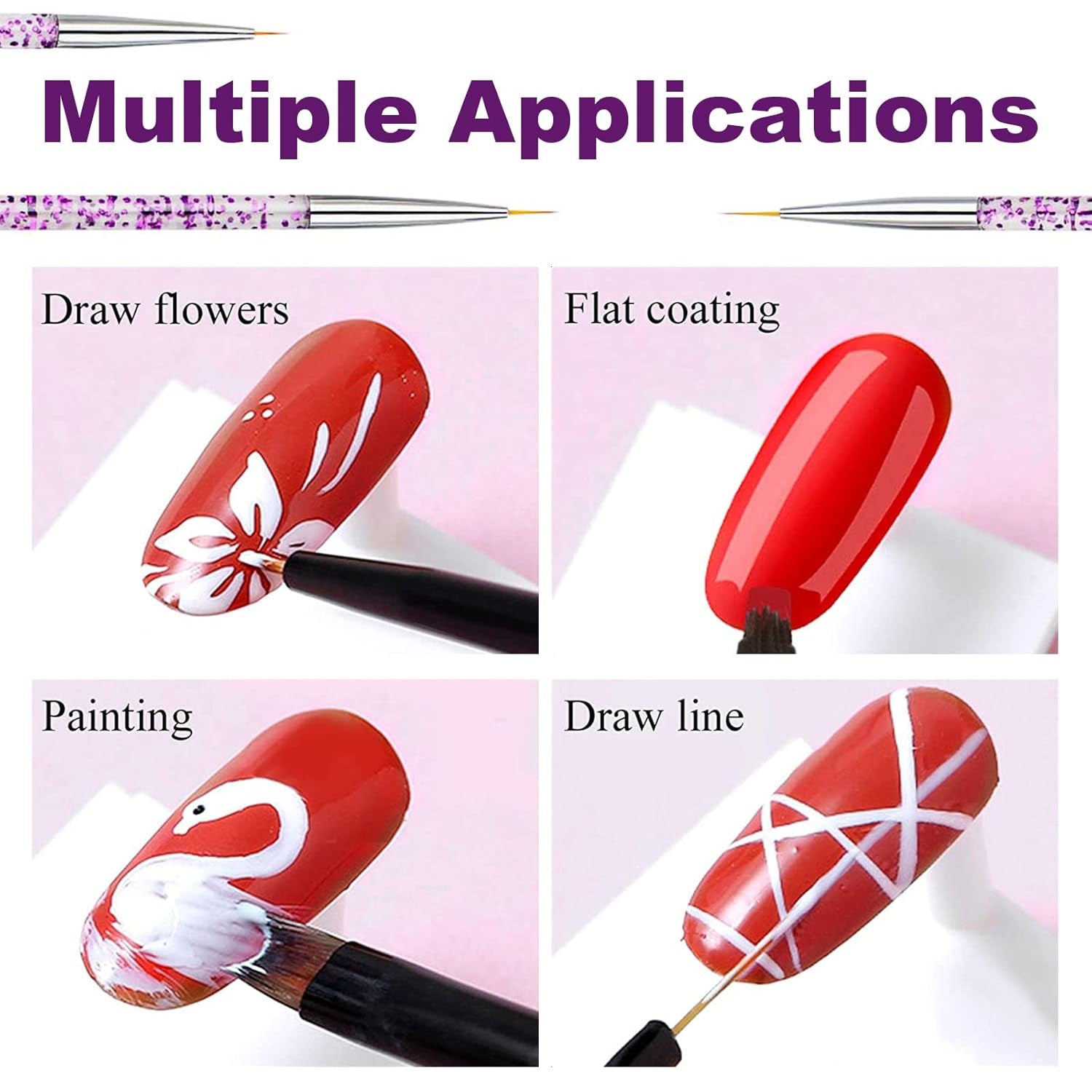 Nail Stamper Nail Art Brushes - French Tip Nail Stamp Clear Nail Art Stamper Jelly with Scraper, 3Pcs Nail Pen Brushes, Soft Silicone Stamper Printer DIY French Tip Nail Stamping (3Pcs)