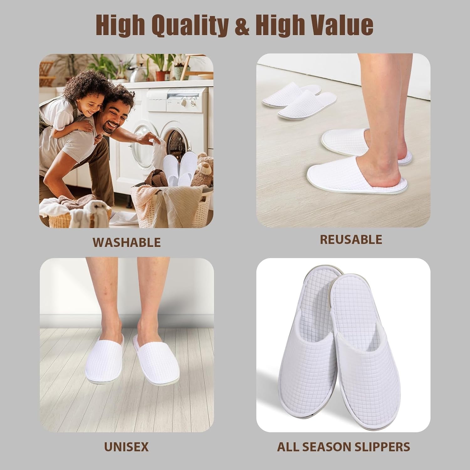 10 Pairs Spa Slippers for Women and Men, Universal Bulk Disposable Hotel Slippers, Non-Slip Washable Breathable Soft Comfortable House Slippers for Guest Wedding Party Travel